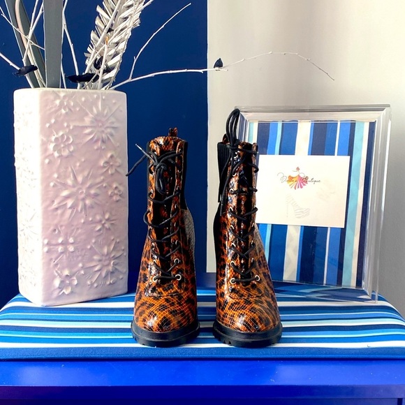 Cheetah snakeskin print platform chunky heel lace up ankle high boots sz 6 - Picture 11 of 13